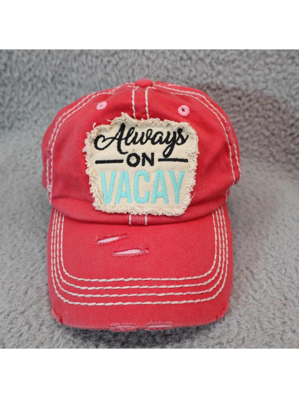 Mom Hat Vintage "Always On Vacay " Distress OSFM KBETHOS